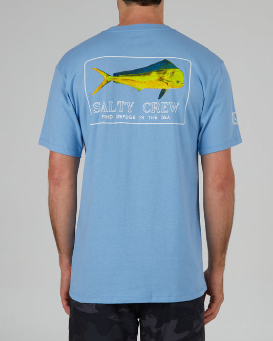 back view of Golden Mahi Marine Blue S/S Premium Tee