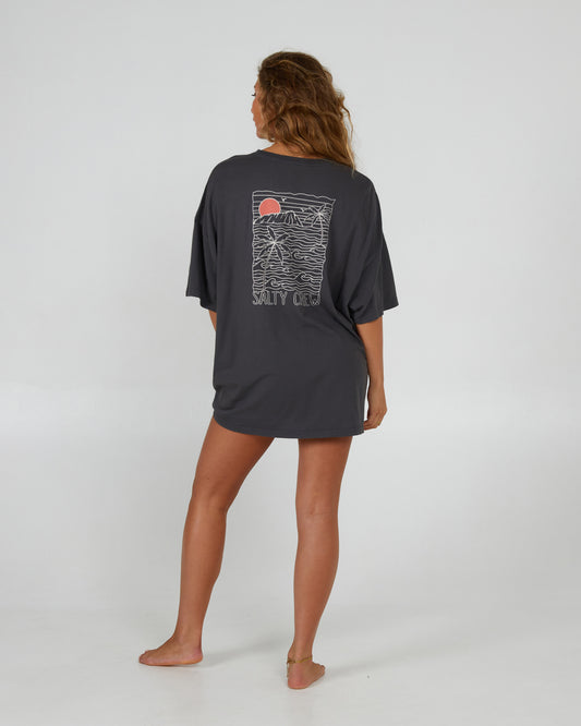 back view of Joy Charcoal Cover Up Tee