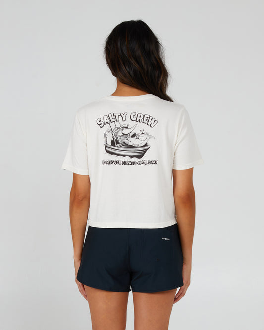 back view of Floats Your Boat Off White Crop Tee