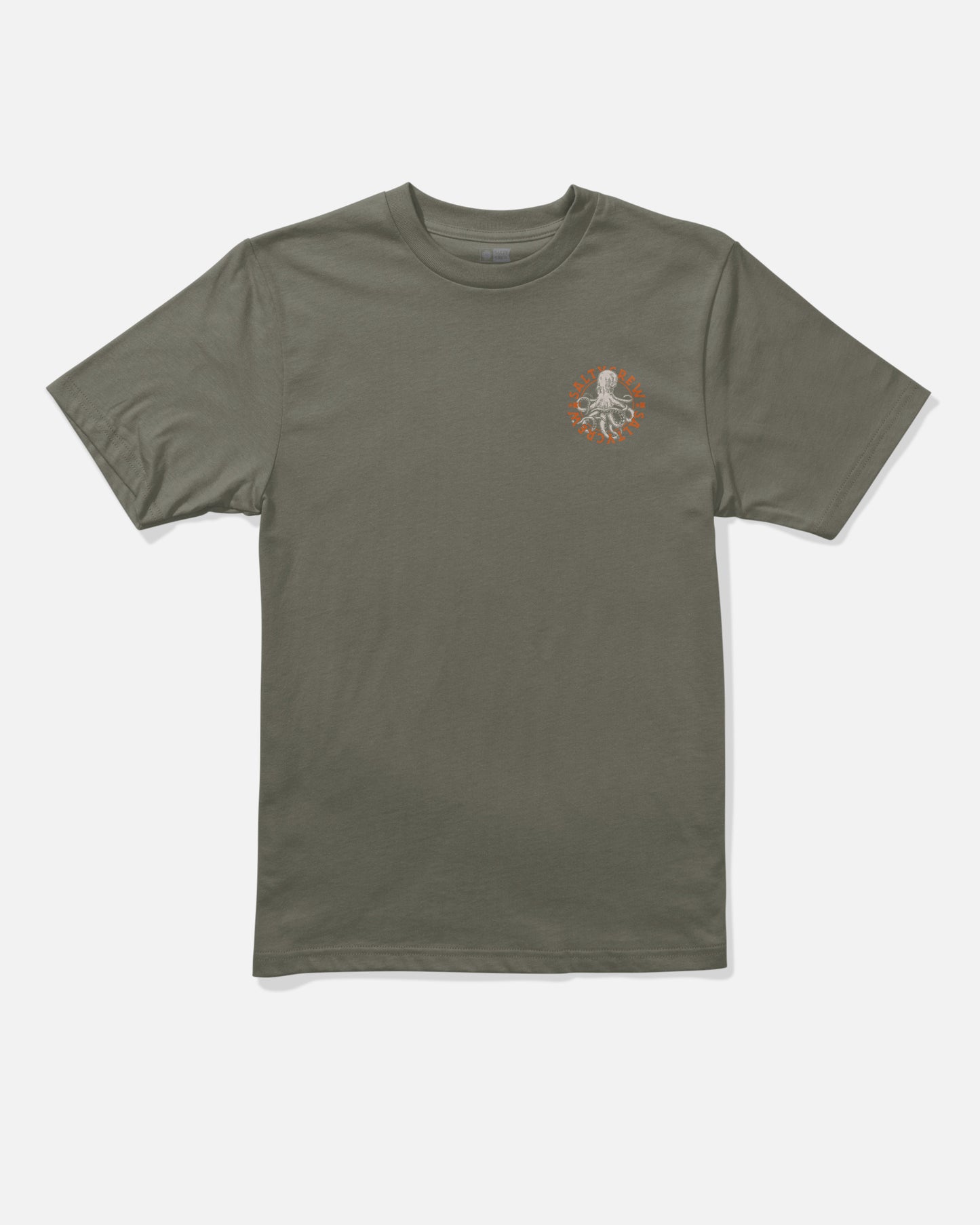 Front view of the Tentacles Boys Tee - Dusty Olive. 
