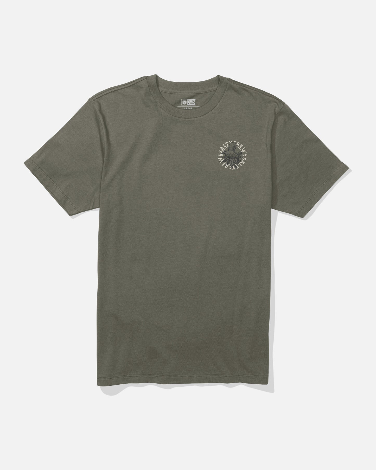 Front view of the Tentacles Crew Tee - Dusty Olive. 