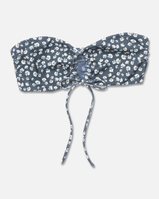 Front view of the Falling Floral Bandeau Top - Fin Blue. 