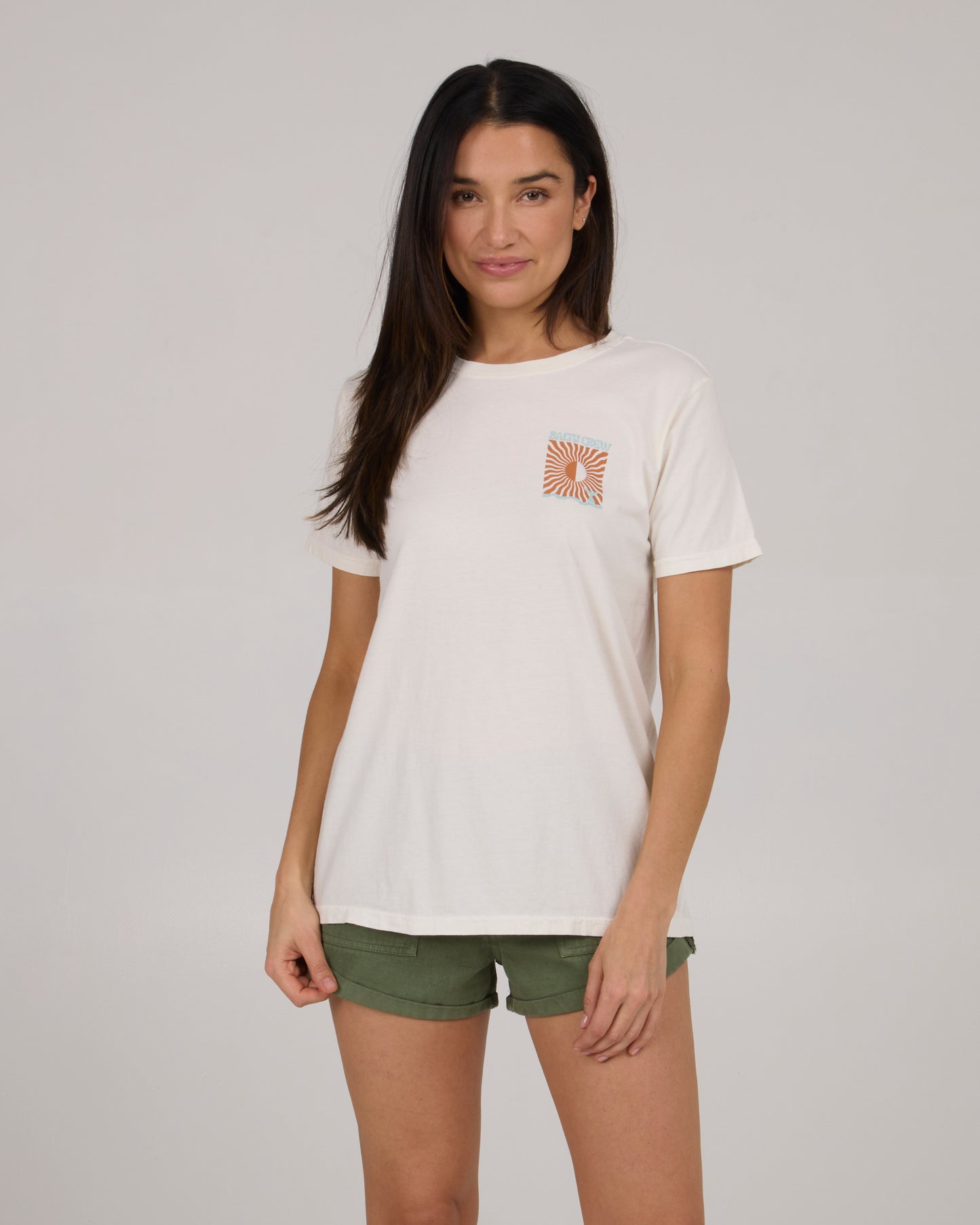 On body front view of Optic Sea Boyfriend Tee - Off White