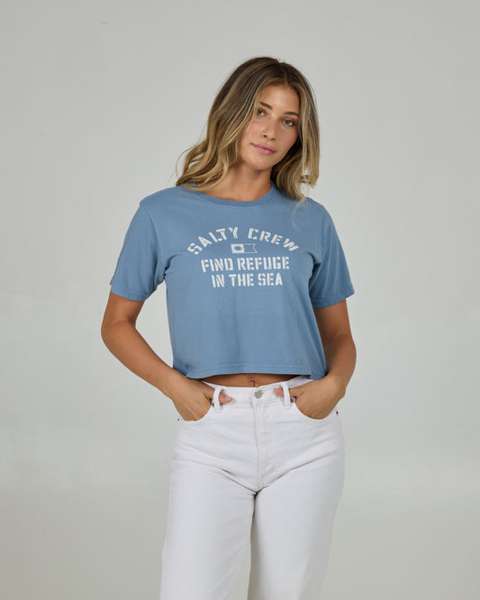 Even Keel Crop Tee - Dusty Blue