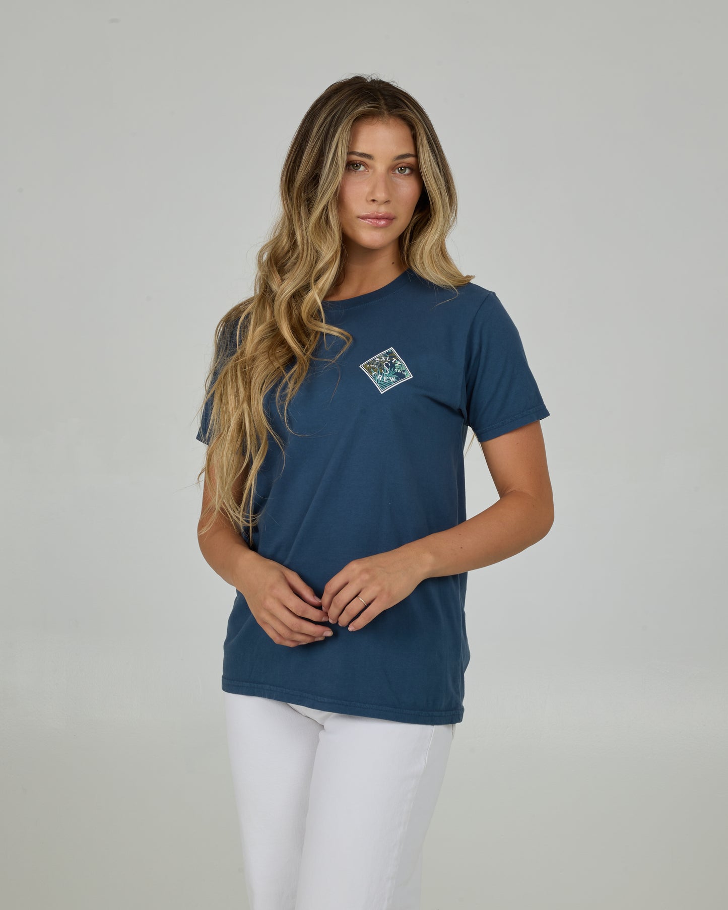 Front view of the Tippet Fill Boyfriend Tee - Indigo. 