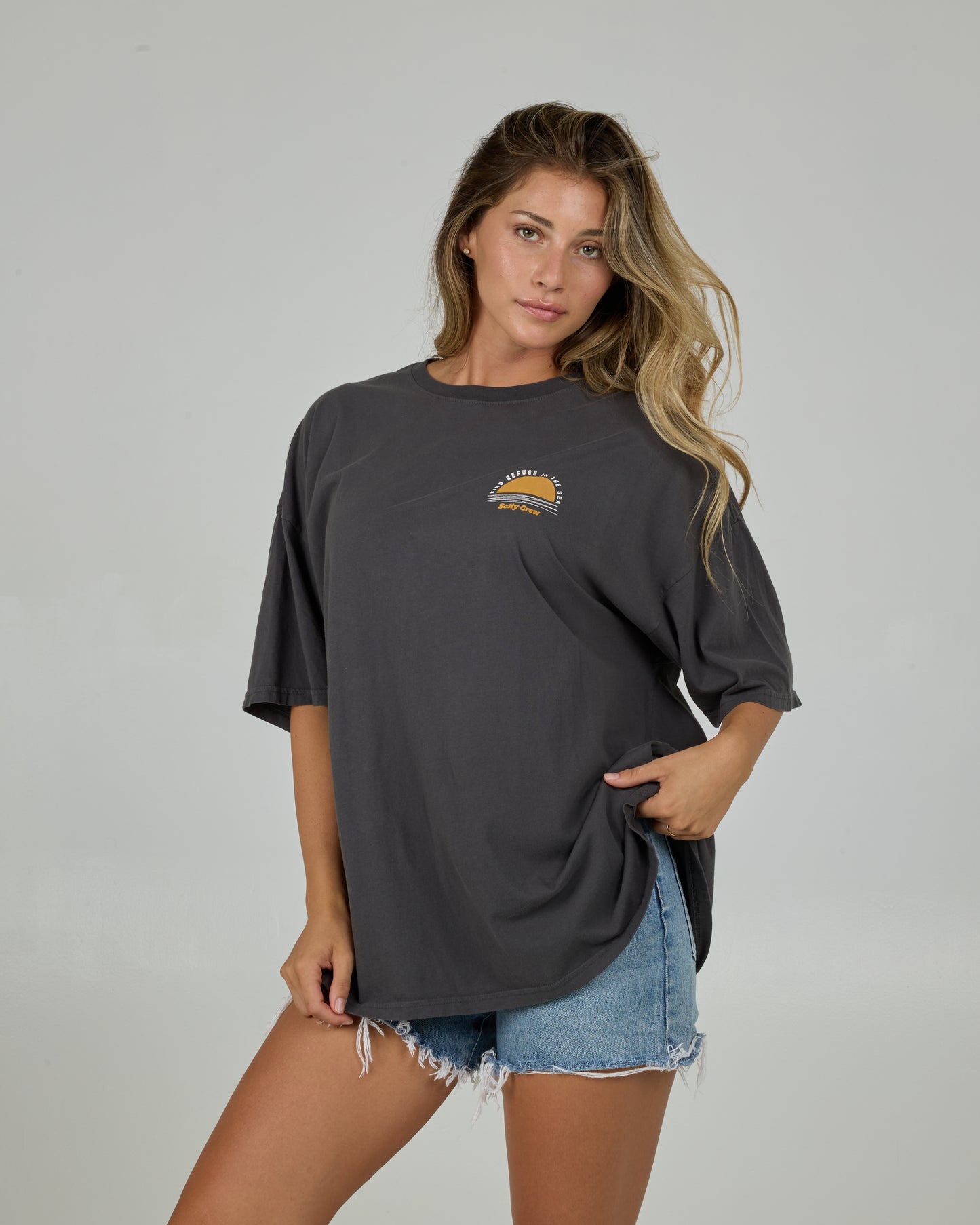 Palm Set Cover Up Tee - Charcoal
