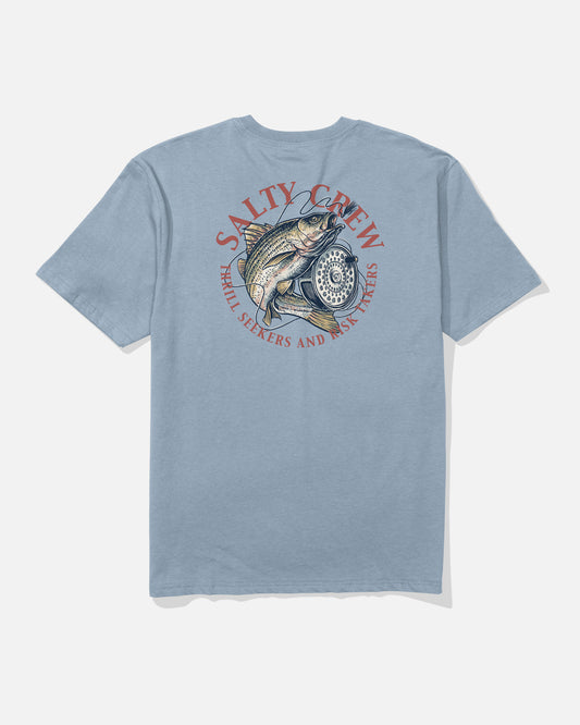 back view of Reel Fly Classic Tee - Blue Fog