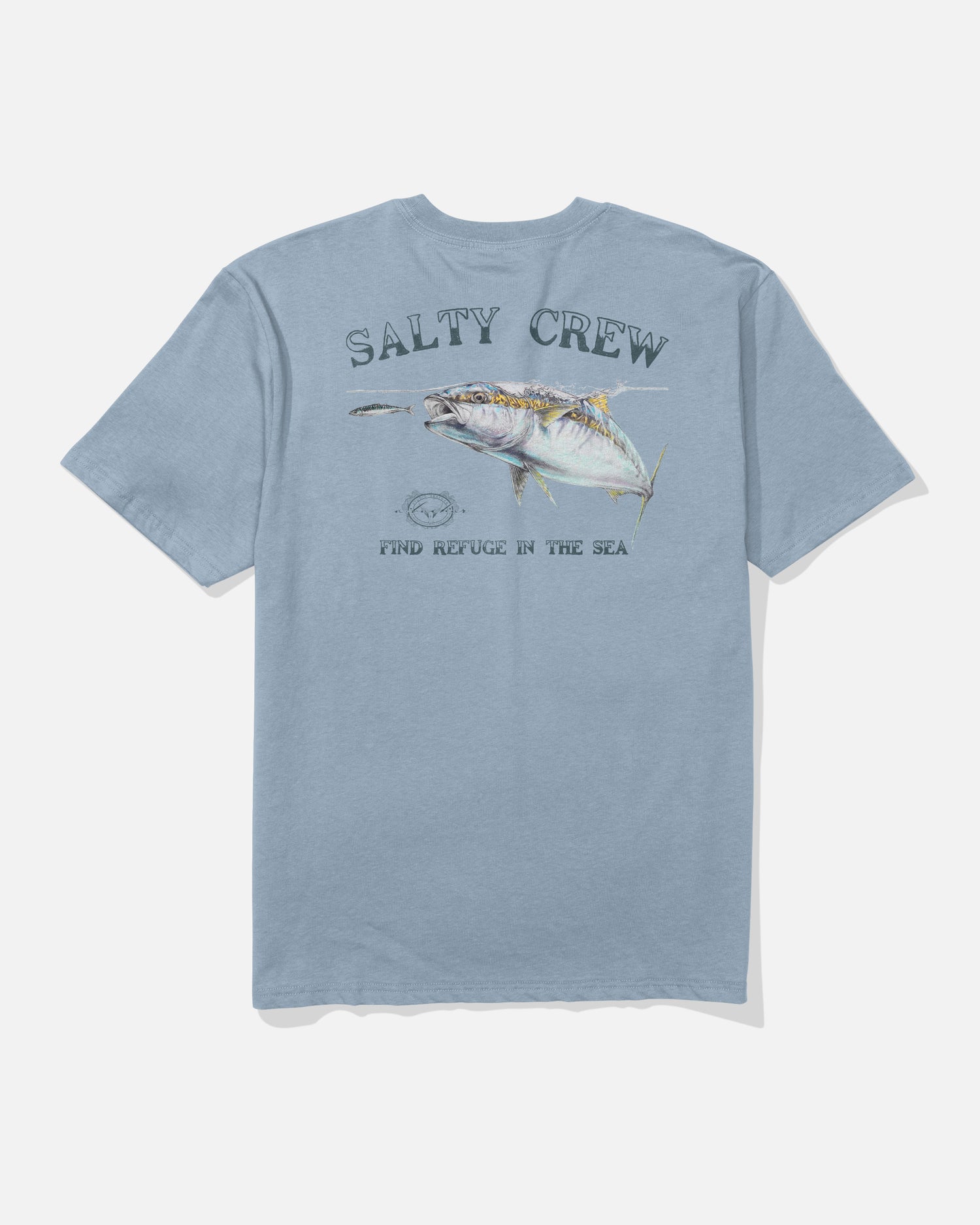 Back view of the Surface Classic Tee - Blue Fog. 