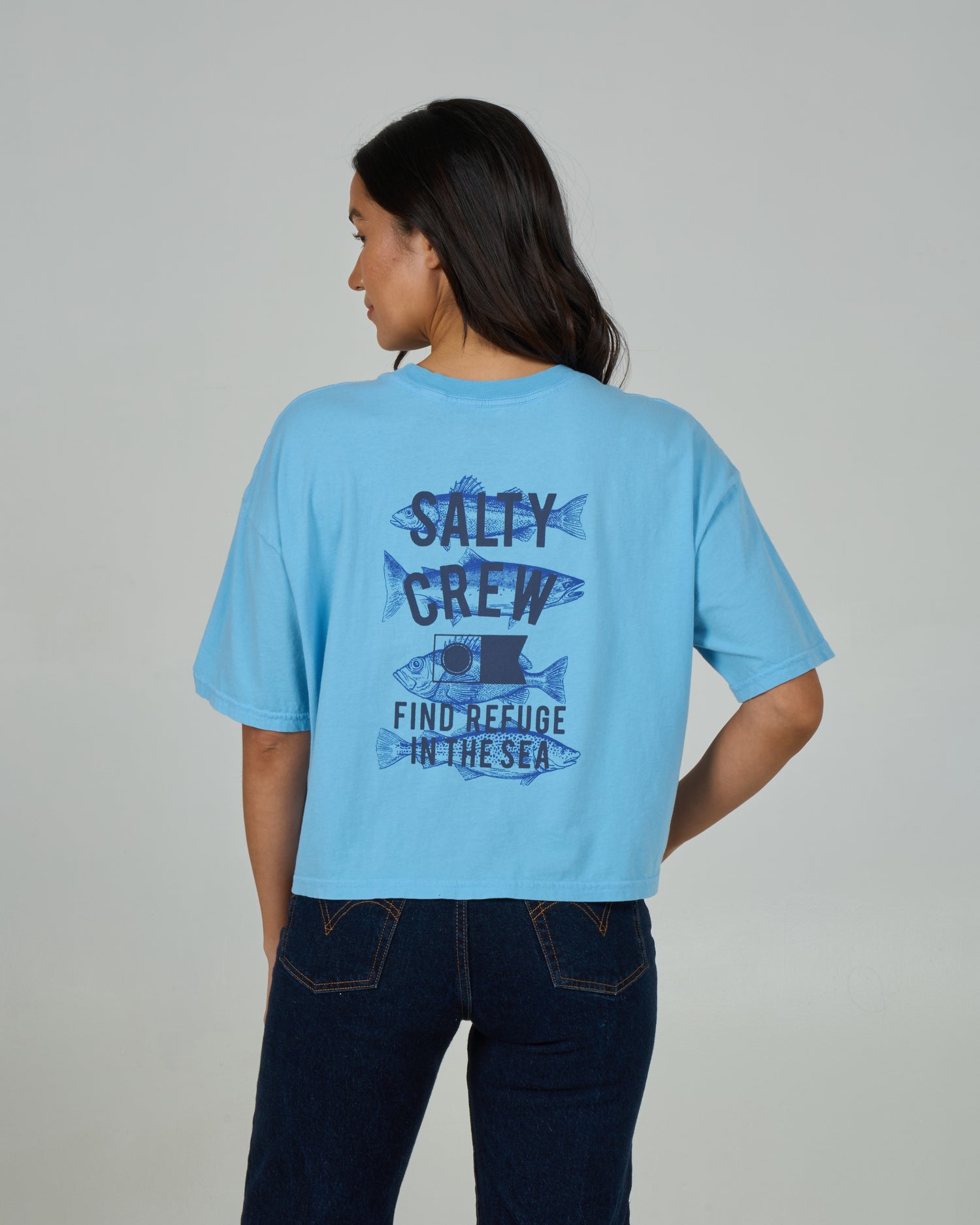 Back view of the Fish Finder Skimmer Tee - Marine Blue. 