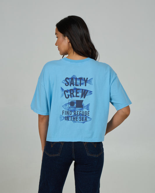 Back view of the Fish Finder Skimmer Tee - Marine Blue. 