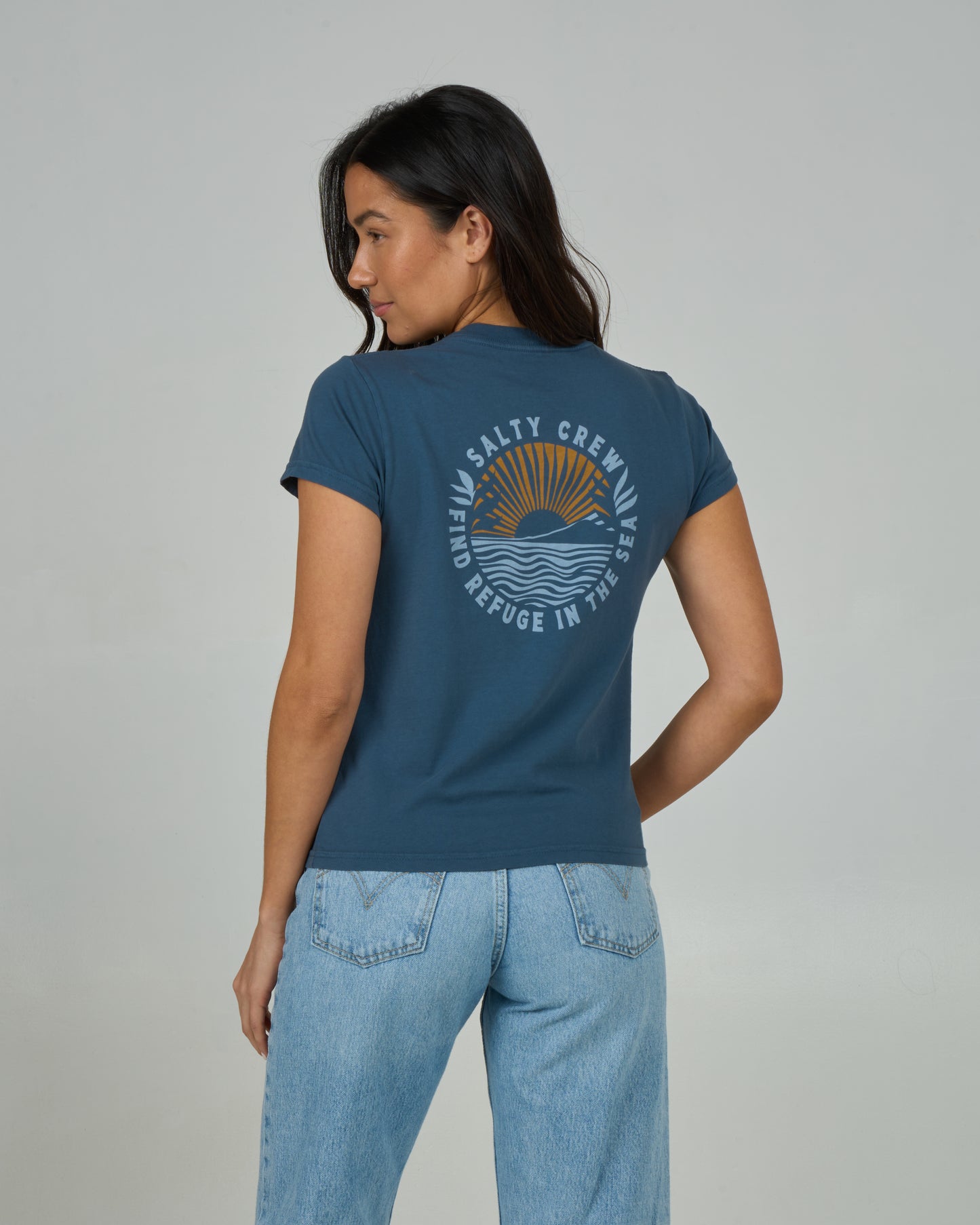 Back view of the Rays Modern Tee - Midnight Navy. 