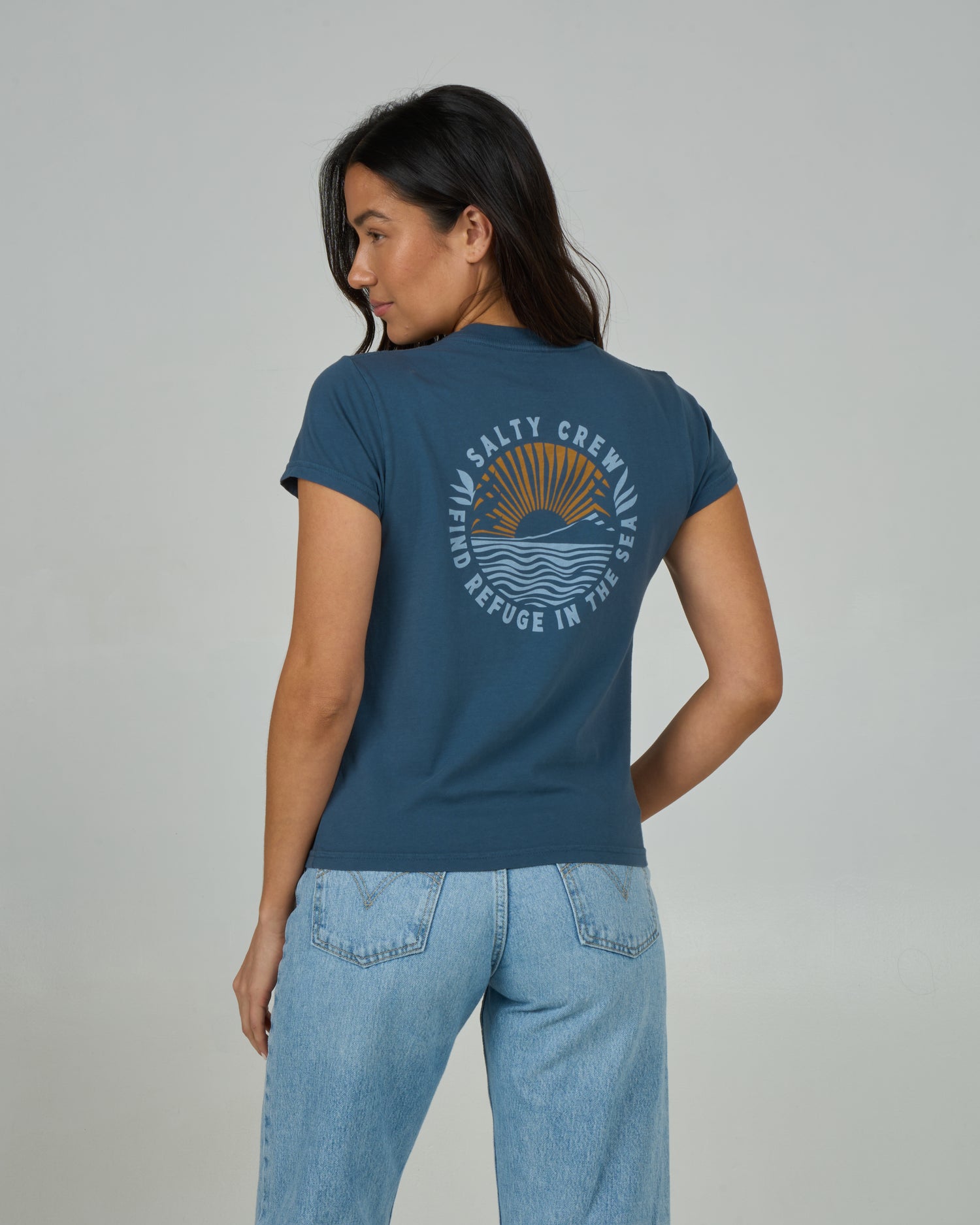Back view of the Rays Modern Tee - Midnight Navy. 