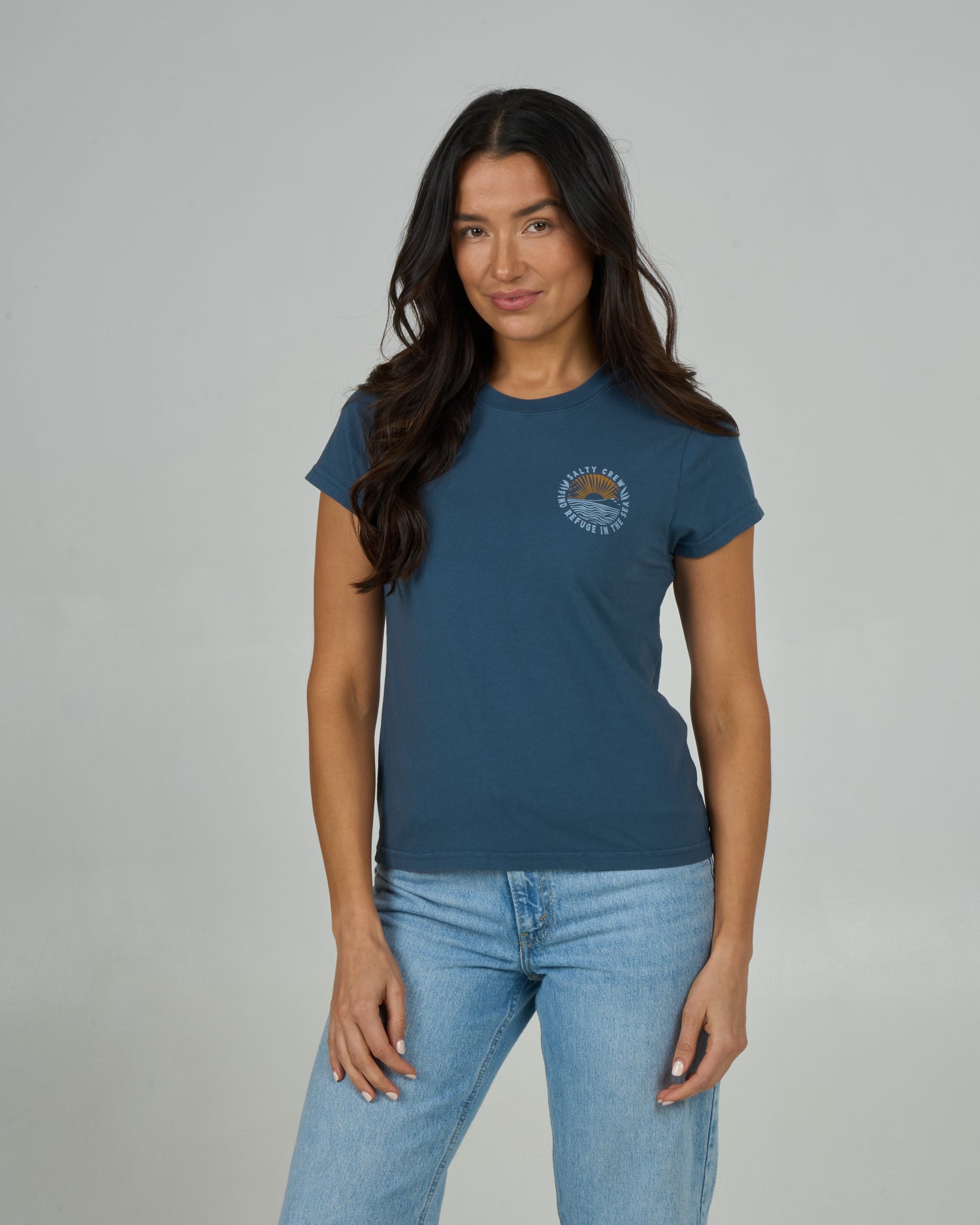 Front view of the Rays Modern Tee - Midnight Navy. 