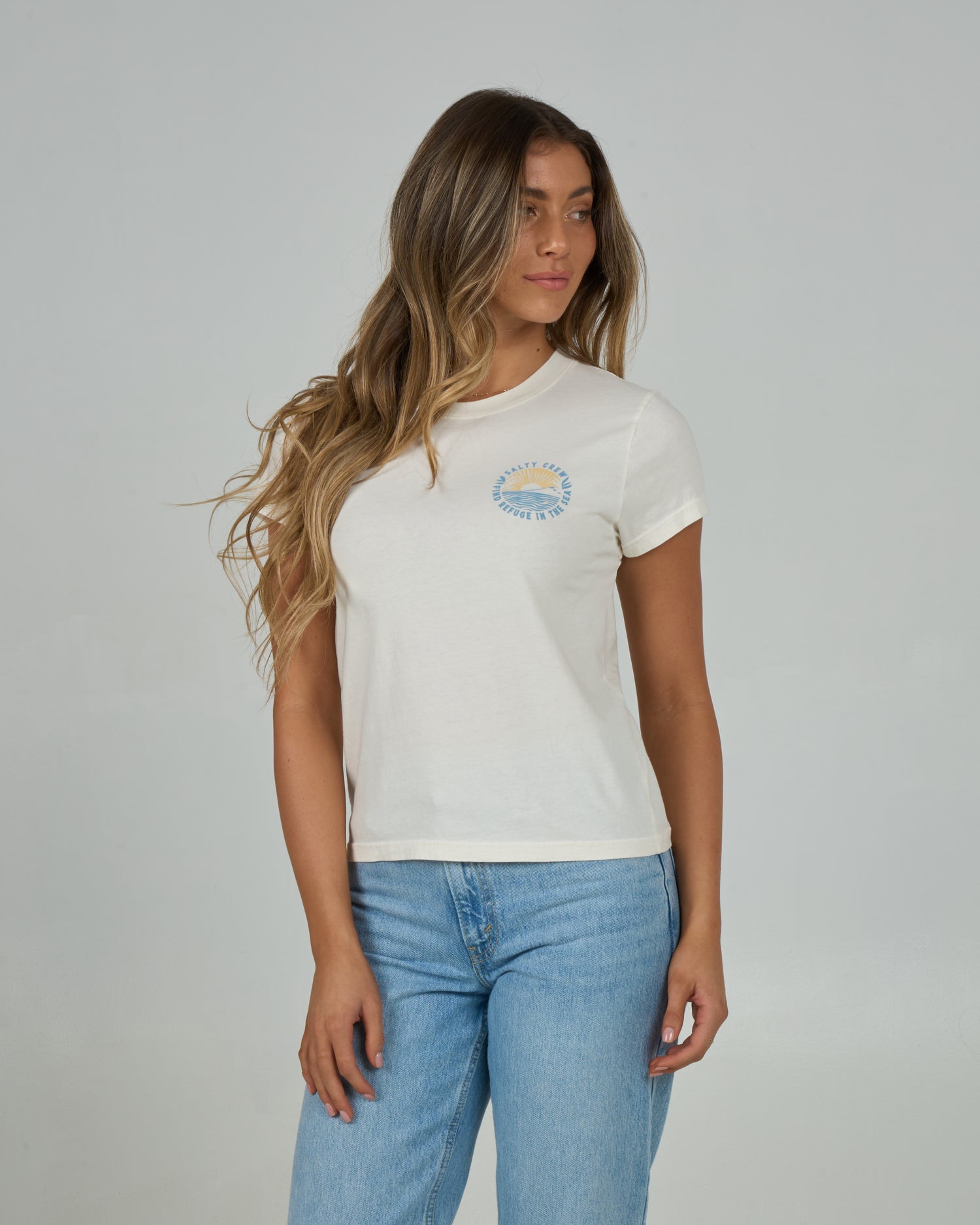 Front view of the Rays Modern Tee - Off White. 