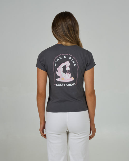 Back view of the Wine N Dine Modern Tee - Charcoal. 