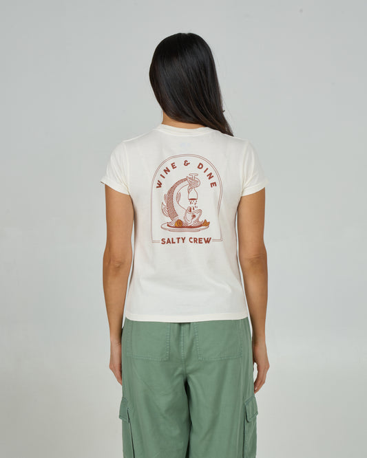 Back view of the Wine N Dine Modern Tee - Off White. 