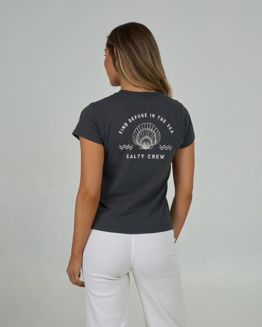 Back view of the Sunrise Shell Modern Tee - Charcoal. 