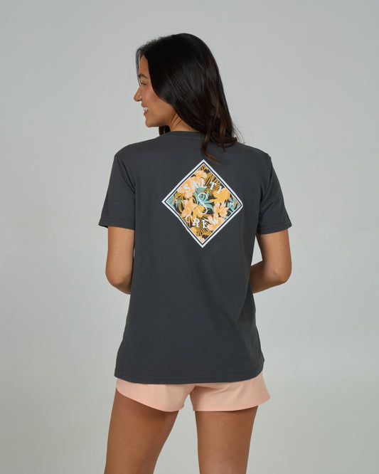 Back view of the Tippet Fill Boyfriend Tee - Charcoal. 