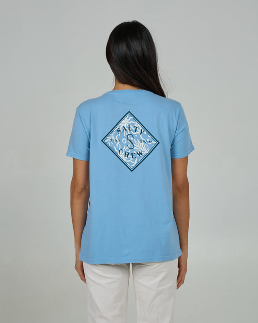 Back view of the Tippet Fill Boyfriend Tee - Marine Blue. 