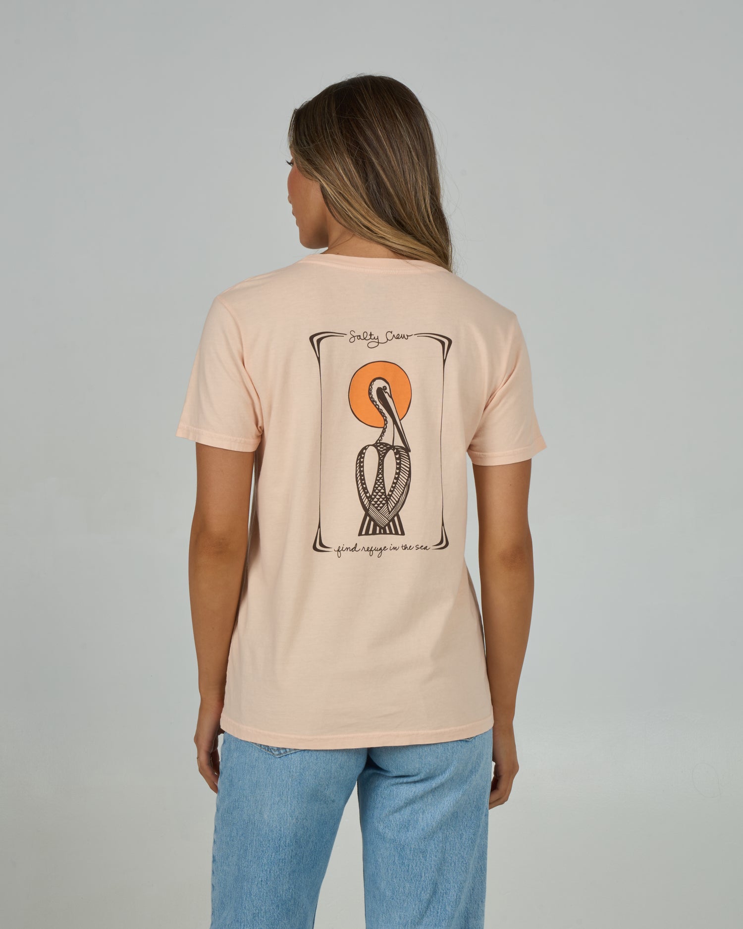 Back view of the Geo Pelican Boyfriend Tee - Peach Fizz. 