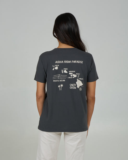 Back view of the Island Chain Boyfriend Tee - Charcoal. 