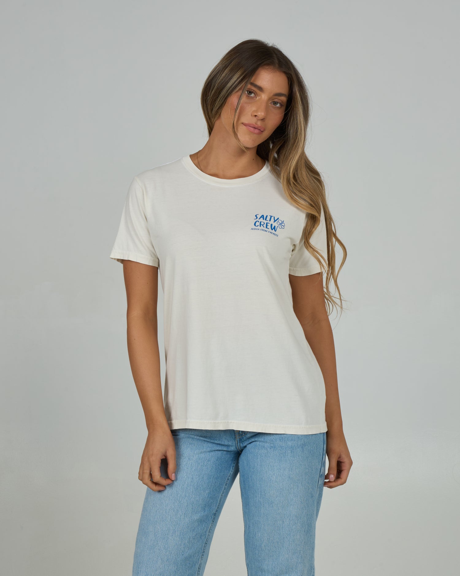 Front view of the Island Chain Boyfriend Tee - Off White. 