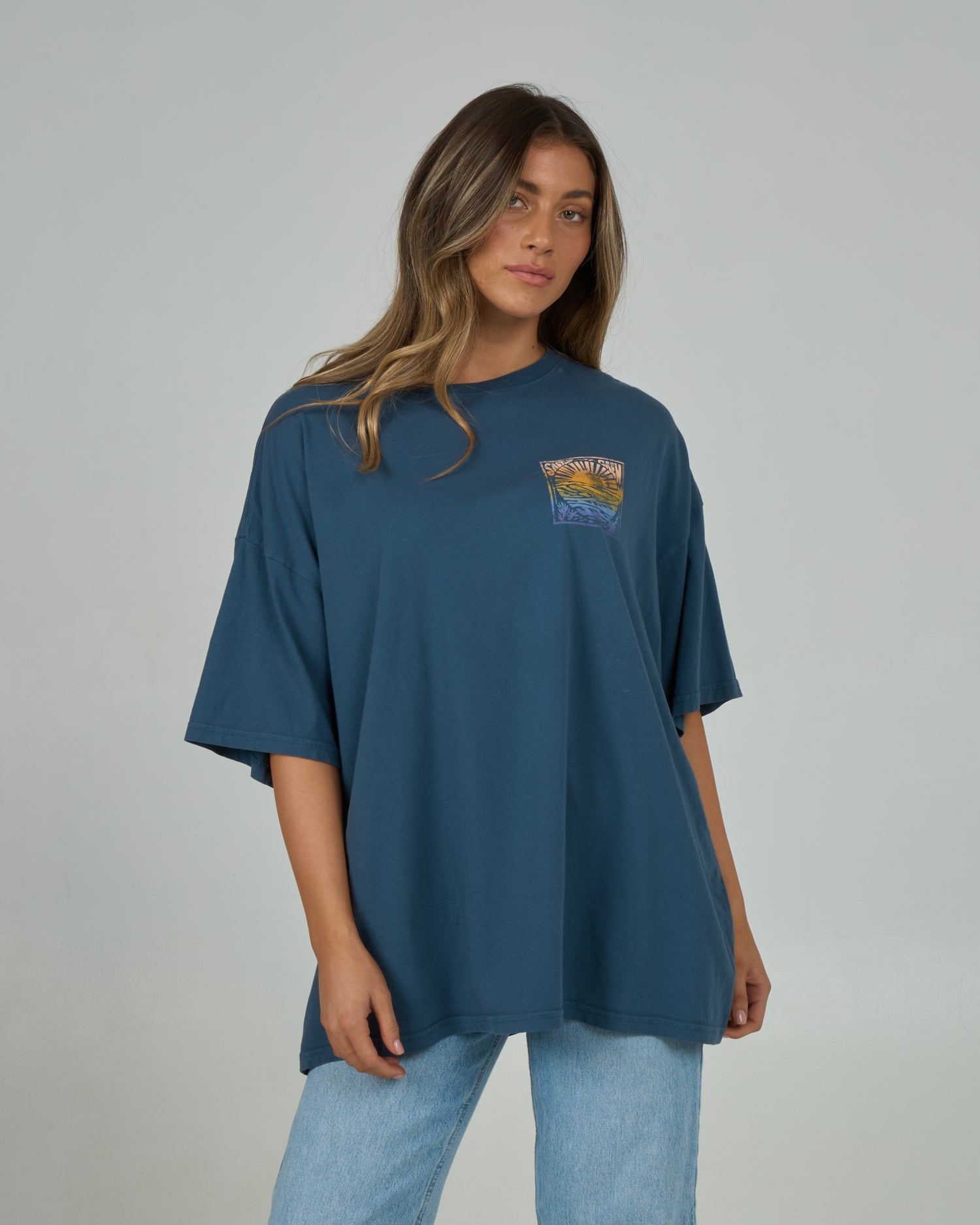 Front view of the Posted Boyfriend Tee - Midnight Navy. 
