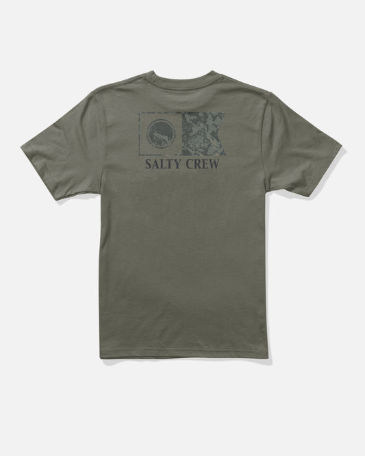 Back view of the Flagship Fill Boys Tee - Dusty Olive. 