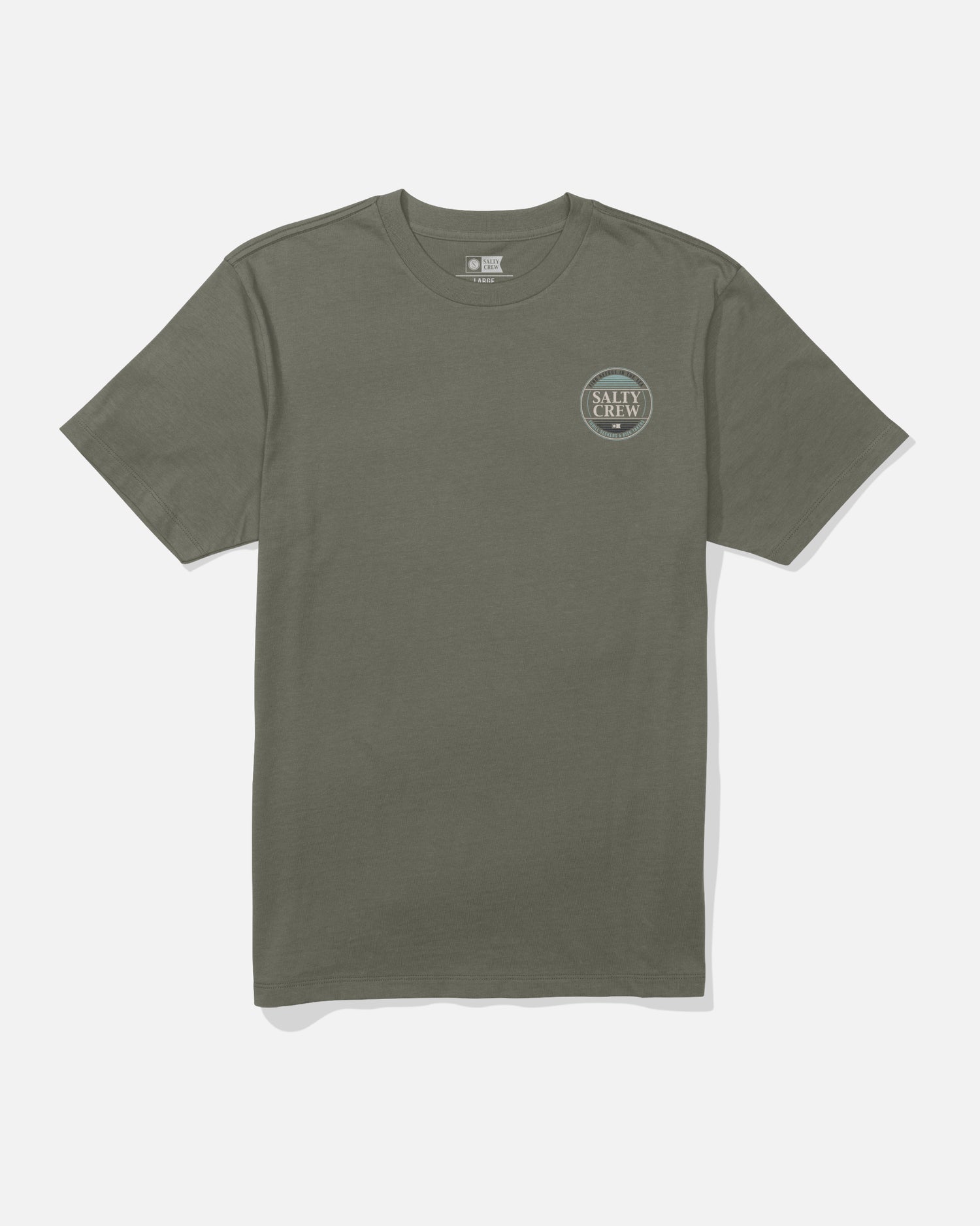 Green t-shirt with a logo on a white background