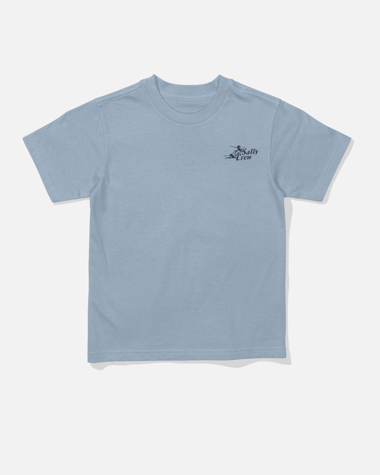 Front view of the Surf Camp Toddler Tee - Blue Fog. 