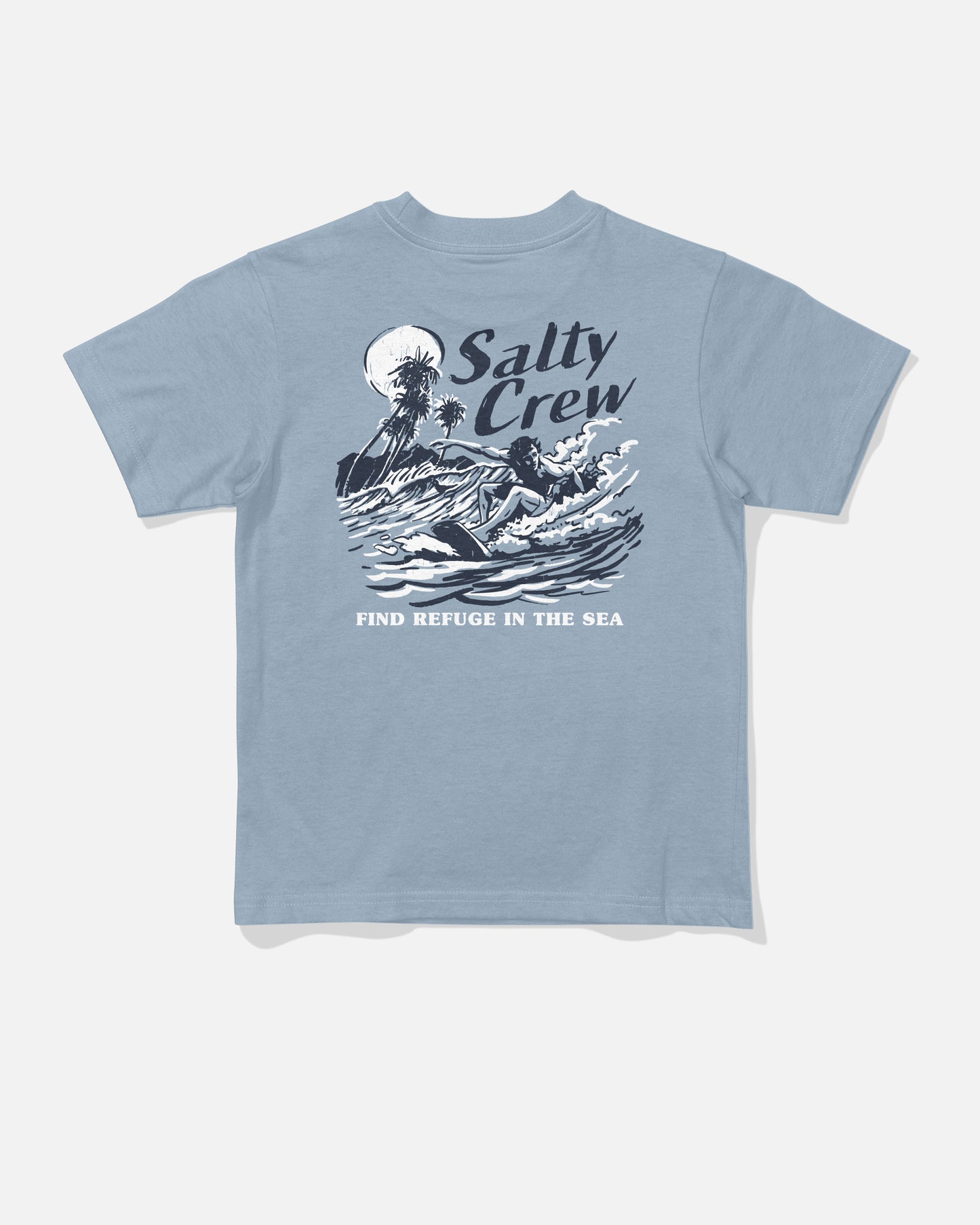 Back view of the Surf Camp Toddler Tee - Blue Fog. 