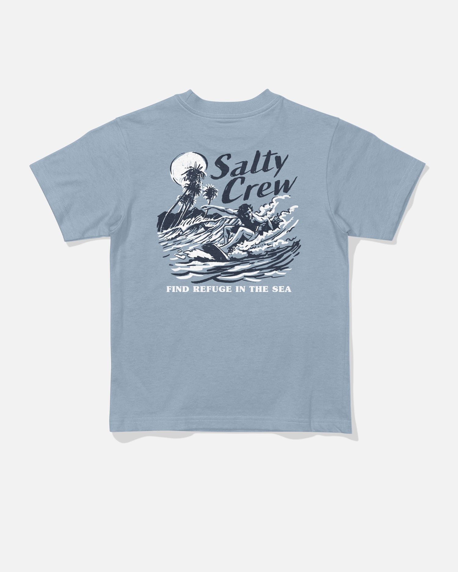 Back view of the Surf Camp Toddler Tee - Blue Fog. 