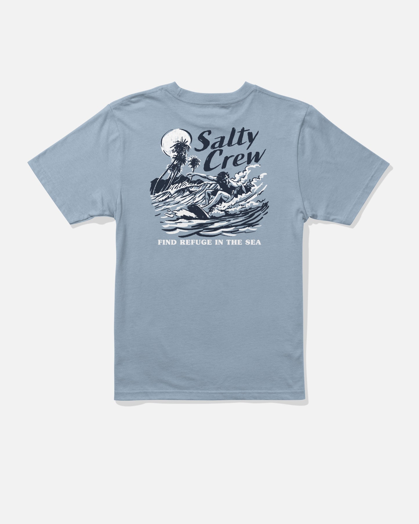 Back view of the Surf Camp Boys Tee - Blue Fog. 