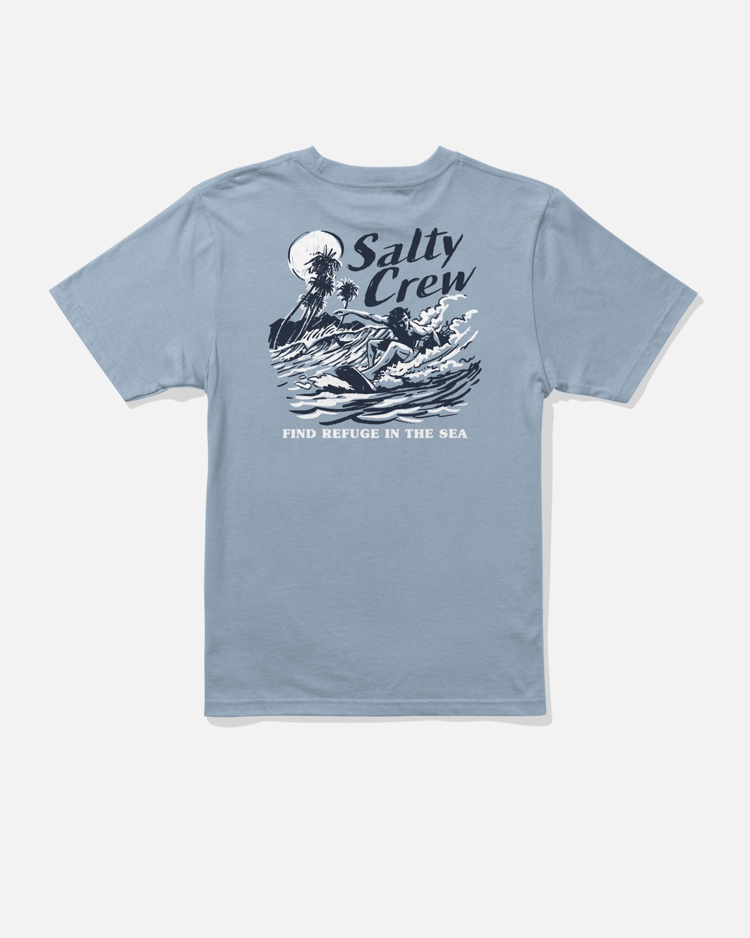 Back view of the Surf Camp Boys Tee - Blue Fog. 