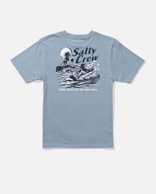 Back view of the Surf Camp Boys Tee - Blue Fog. 