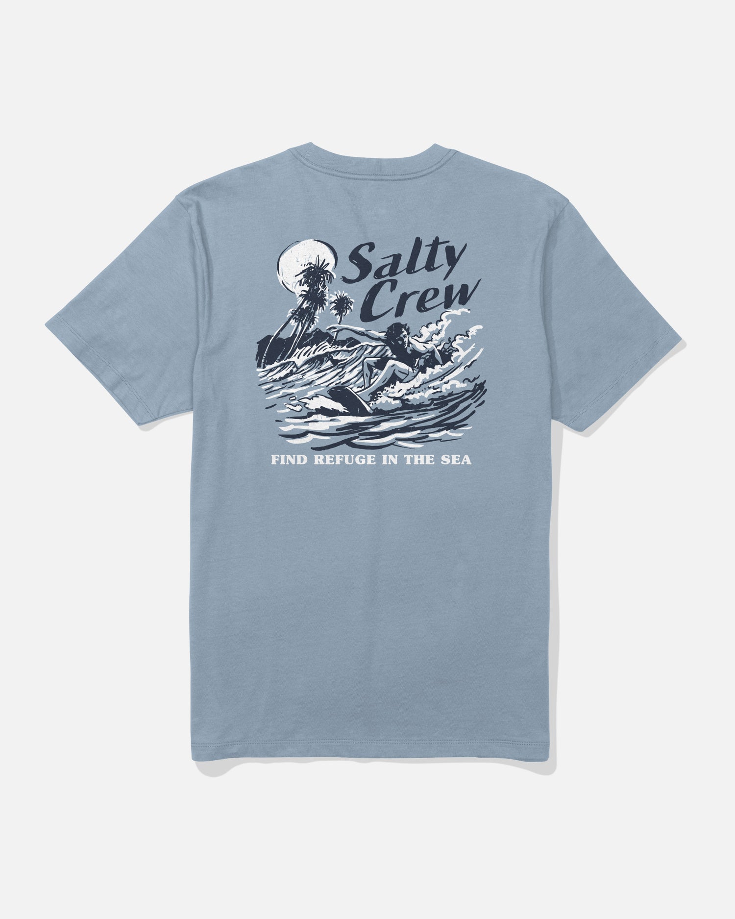 Back view of the Surf Camp Tee - Blue Fog. 