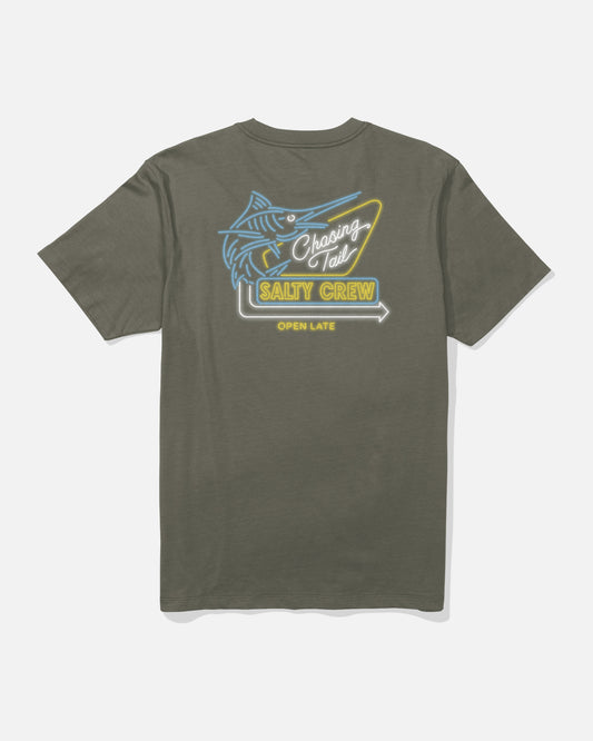 back view of Neon Sign Tee - Dusty Olive