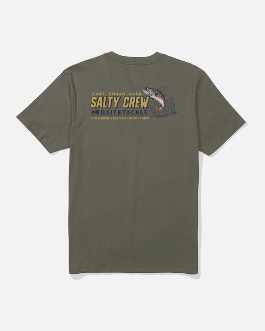 Back view of the Live Bait Tee - Dusty Olive. 