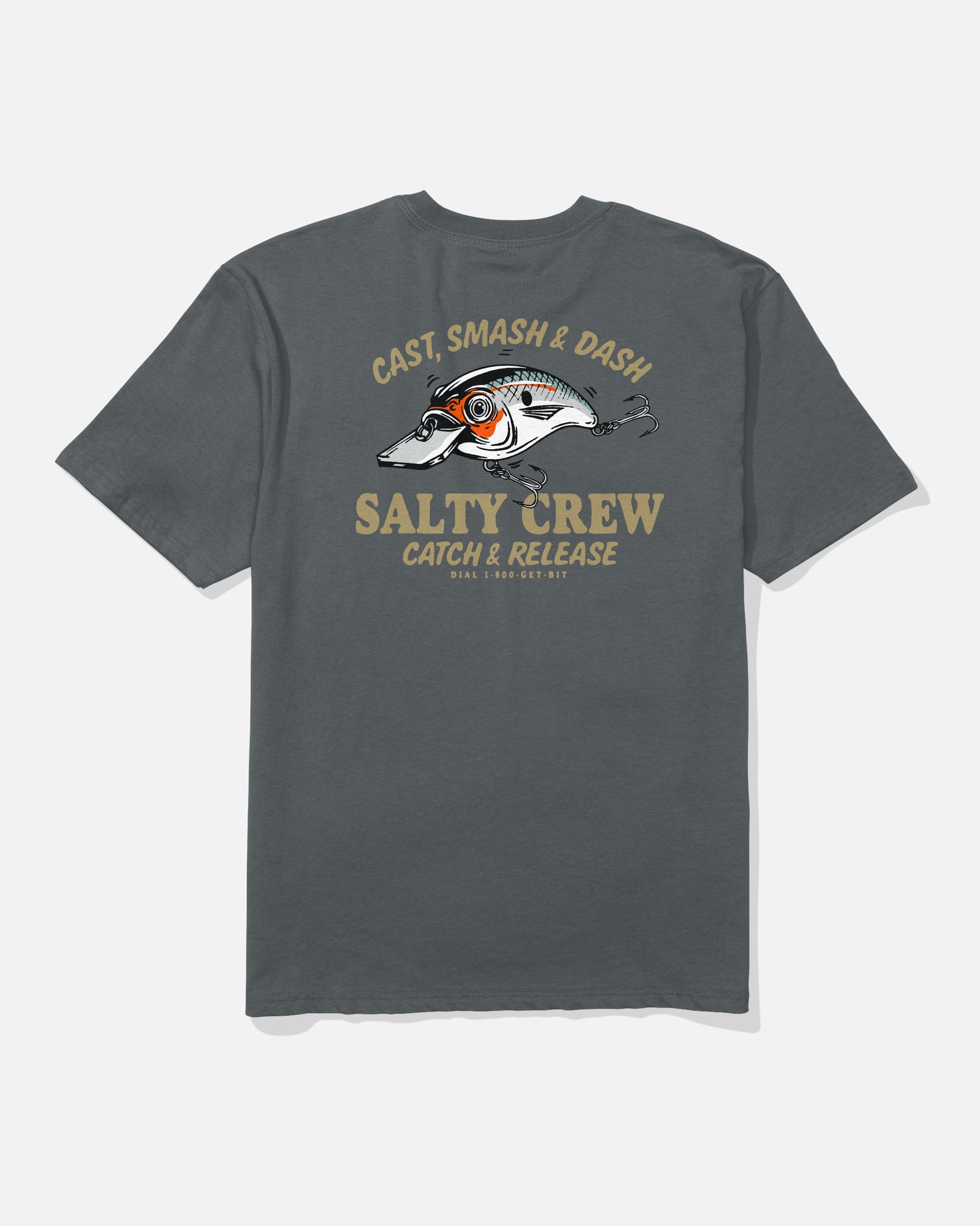 Back view of the Cast Life Classic Tee - Charcoal. 