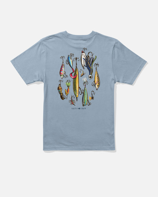 Back view of the Lure Gear Boys Tee - Blue Fog. 