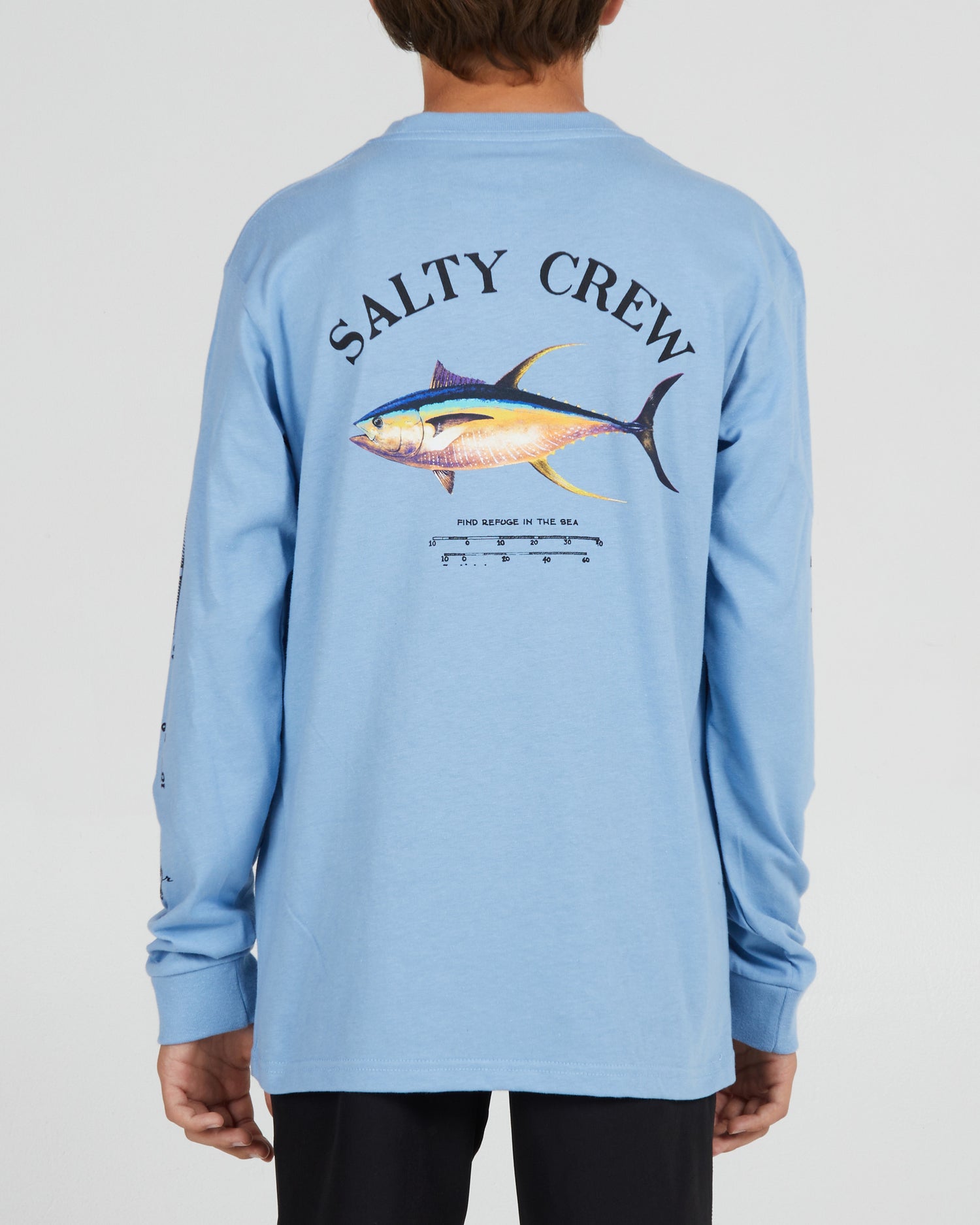 back view of Ahi Mount Boys Marine Blue L/S Tee