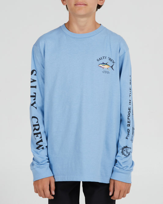 front view of Ahi Mount Boys Marine Blue L/S Tee