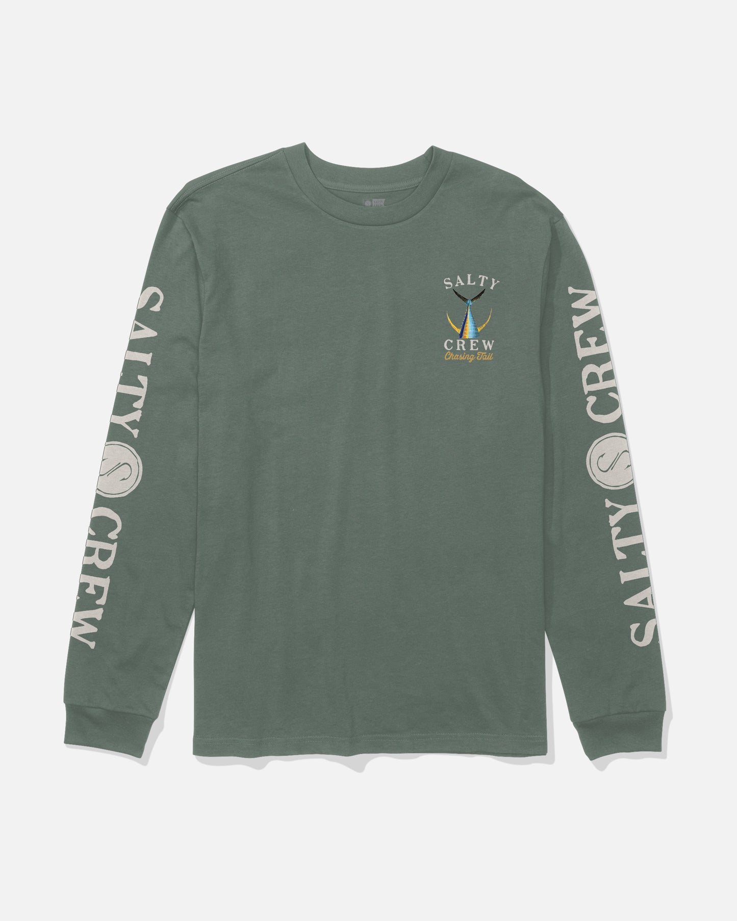 Front view of the Tailed Long Sleeve Tee - Laurel Wreath. 