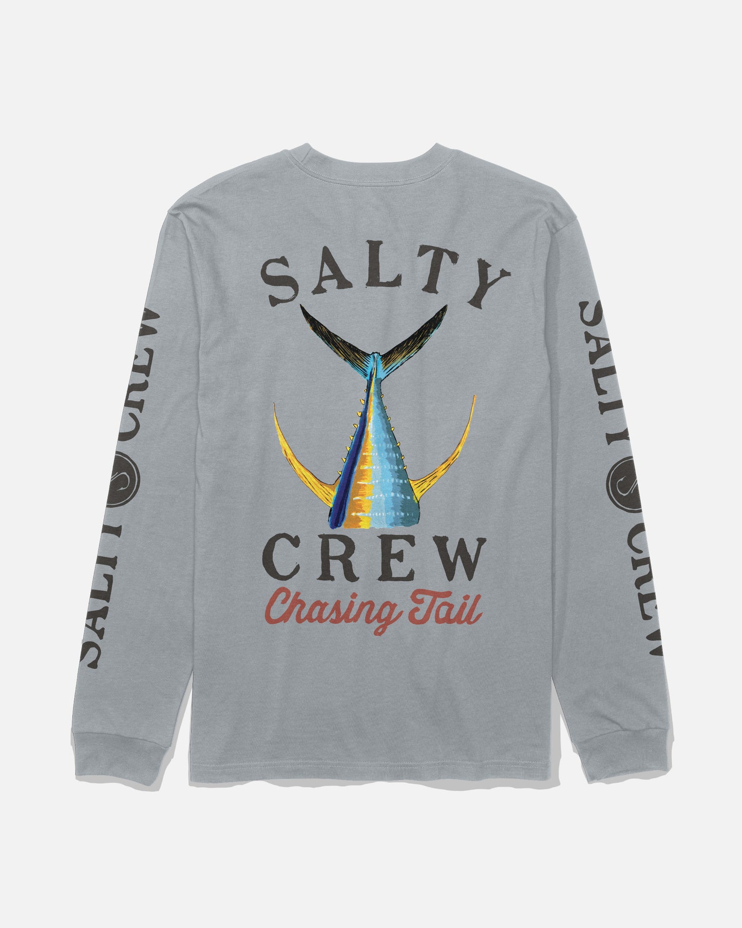 Back view of the Tailed Long Sleeve Tee - Quarry. 
