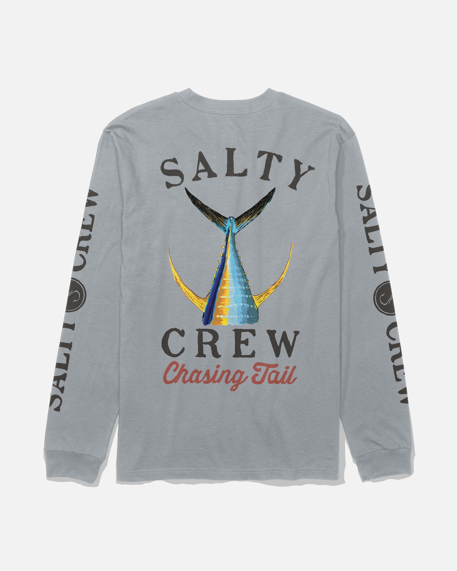 Back view of the Tailed Long Sleeve Tee - Quarry. 