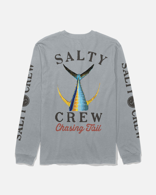 Back view of the Tailed Long Sleeve Tee - Quarry. 
