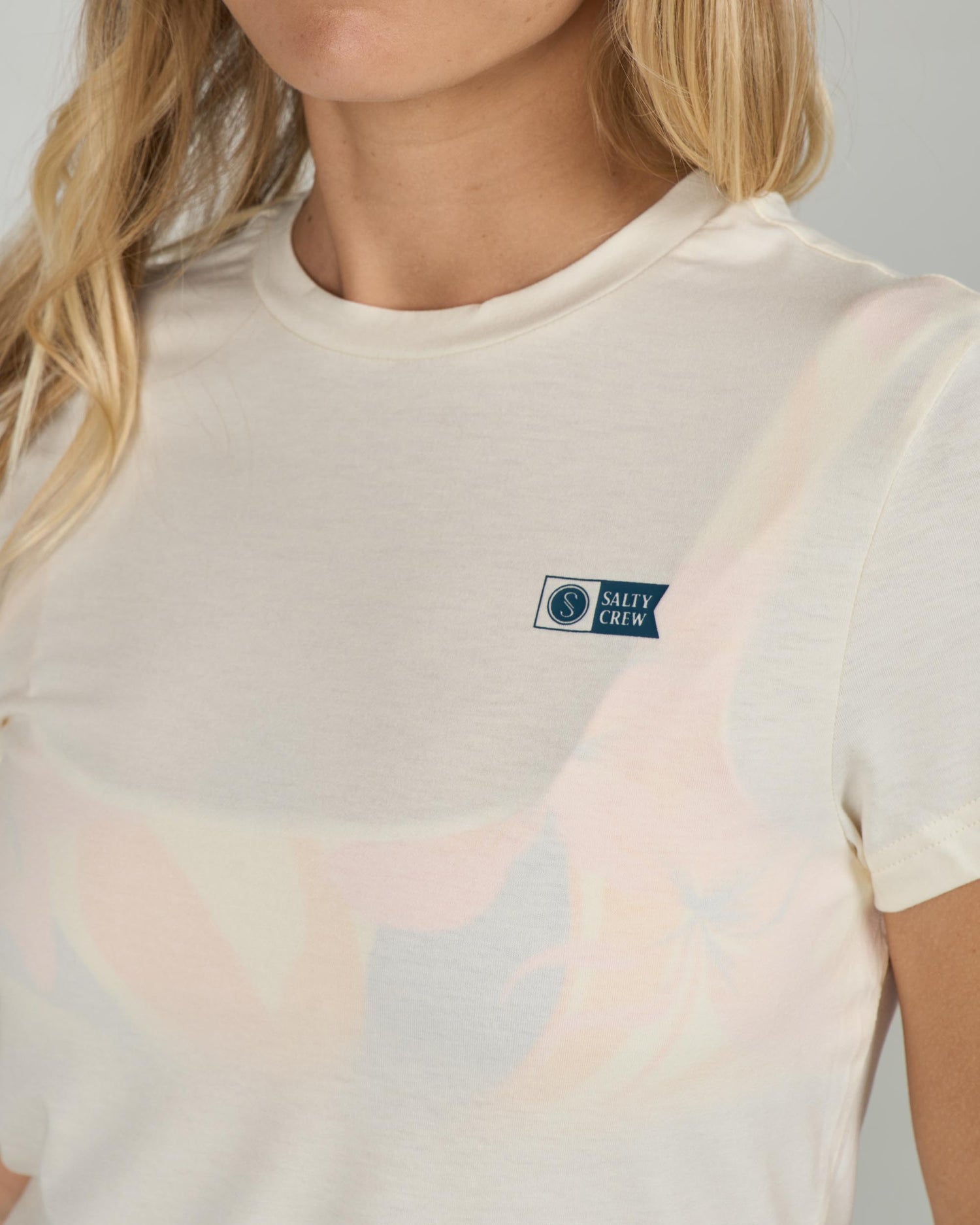 Close up front view of the Alpha Tech Tee - Off White. 