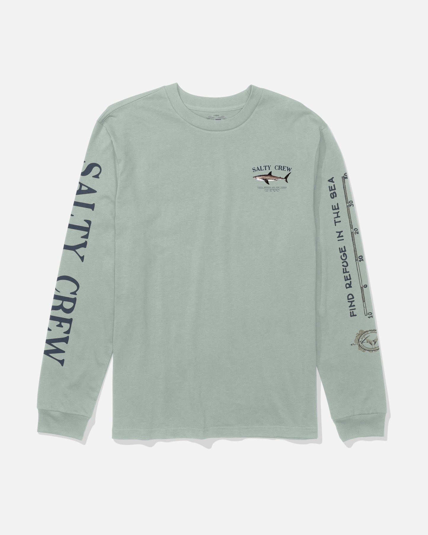 Front view of the Bruce Boys Long Sleeve Tee - Aqua Grey. 
