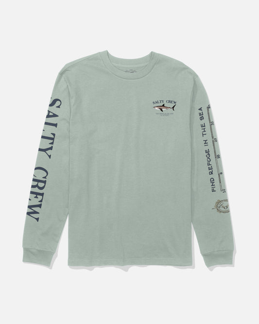 Front view of the Bruce Boys Long Sleeve Tee - Aqua Grey. 