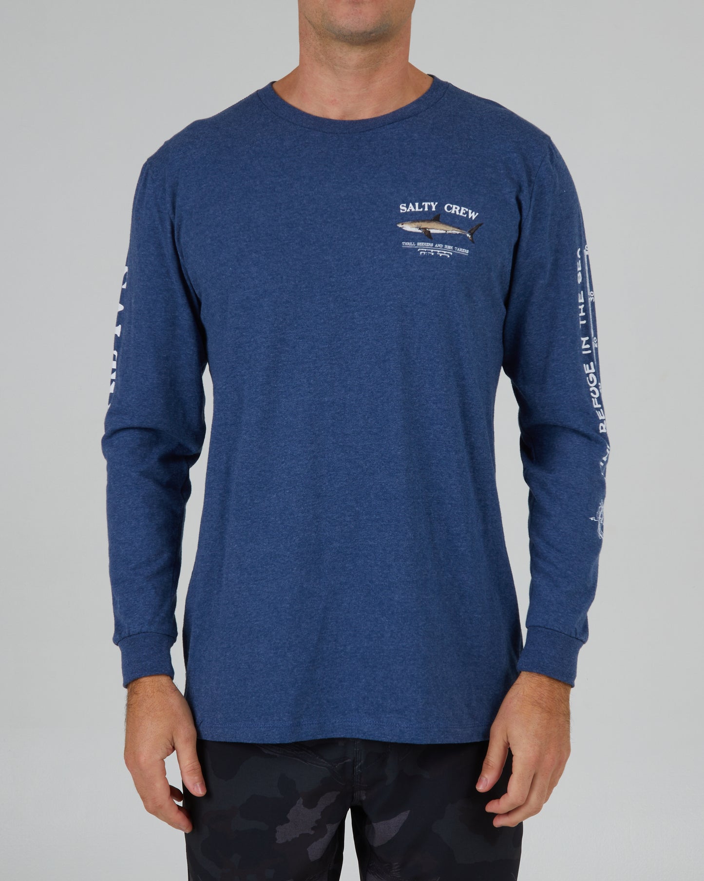 front view of Bruce Navy Heather L/S Standard Tee